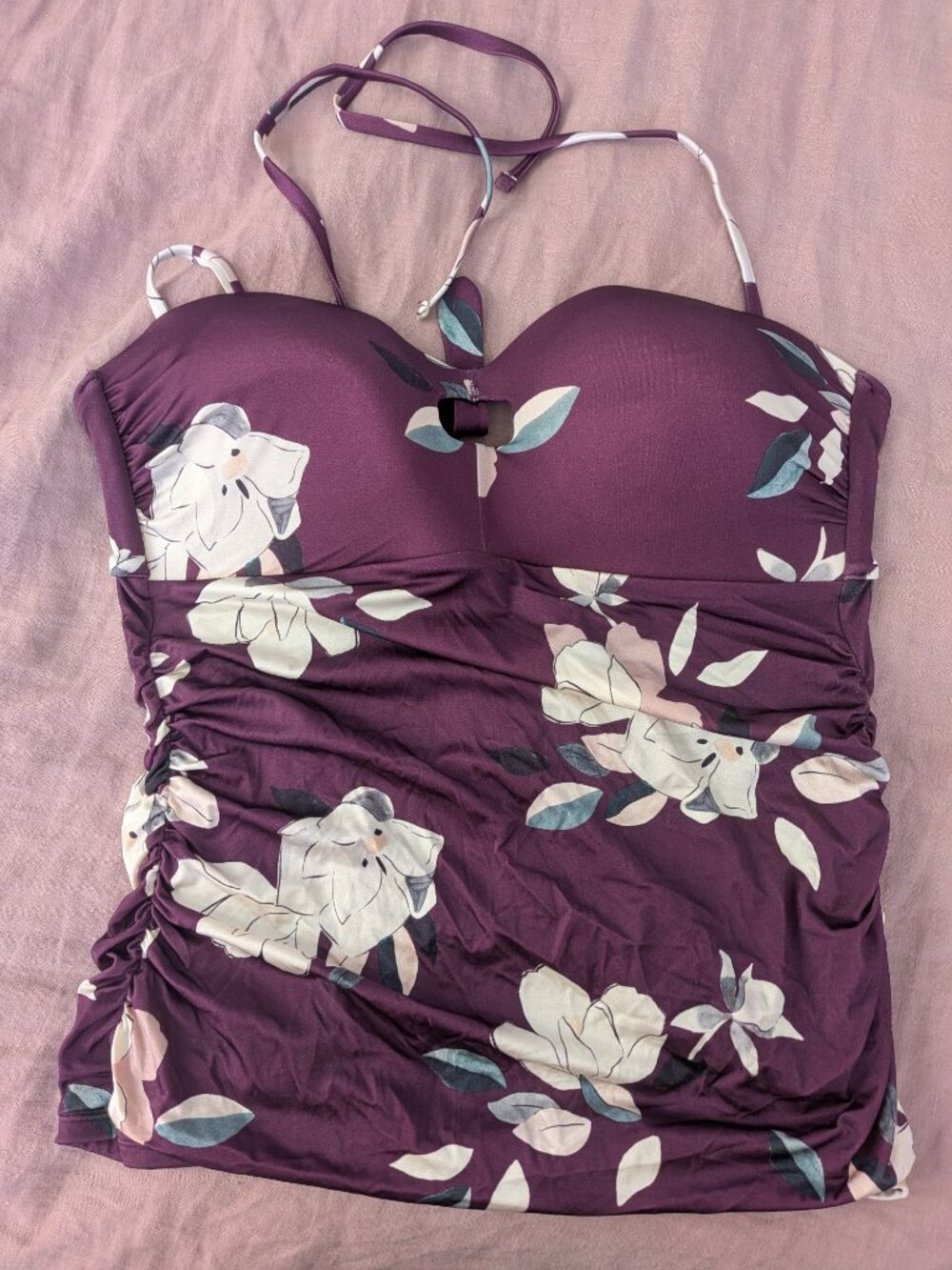 🌸 Athleta Tankini Top Built in Bra Purple Tropical Floral SIZE XL
